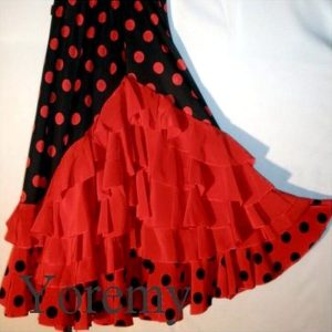 Jupe volants cascades rouge unis Corps noir à pois rouges