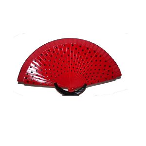 Eventail rouge à pois noir